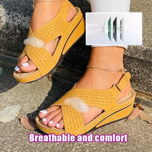 Summer Flat Beach Sandals Open Toe Ladies Sandals New Sandals Solid Color Thick Bottom Wedge Heel Round Toe Sandals Beach Shoe