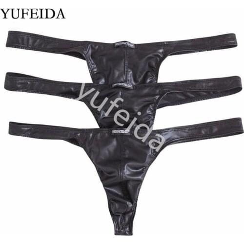 YUFEIDA 3PCS/Lot Sexy Mens Underwear PU Leather Underpants Penis Pouch Men Thongs G-string T-back Gay Sissy Panties Tanga Boxers