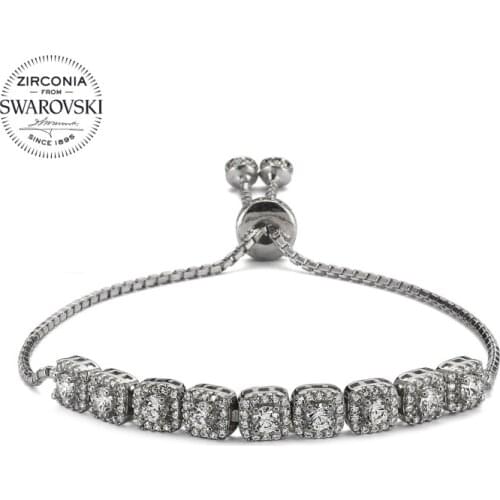 Silverlina Silver Swarovski Zirconia Cubic Zirconia Square Elevator Bracelet