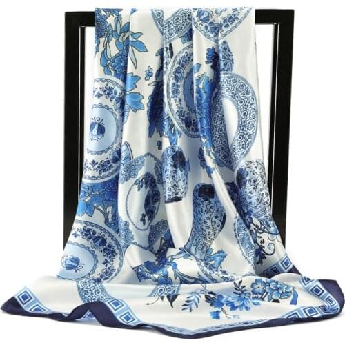 Luxury brand Retro Silk Scarf Women Print hair neck Square Scarves Ladies Shawl Bandanna 90*90cm Muslim Hijab Handkerchief