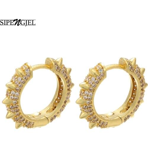 SIPENGJEL New Fashion Inlaid Zircon geometric Round Hoop Earrings European and American Hip Hop Earrings For Women Jewelry 2021