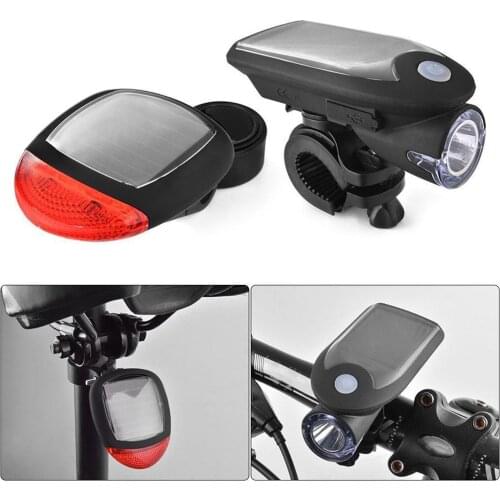 Solar USB Rechargeable Bike Bicycle LED Headlight Front Tail Light Lamp Set