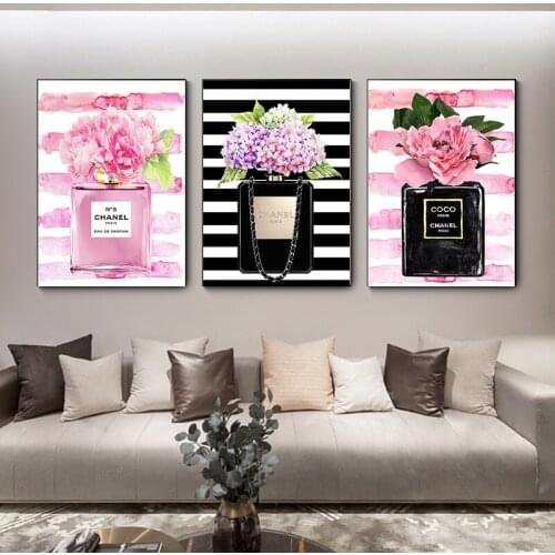 Modern Art Flower Perfume Pink Hanging Painting Canvas Painting Mural Bedroom Living Room Corridor Wall Decoration