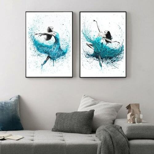 Modern ballerina abstract canvas painting wall art poster turquoise rain dancer poster living room nordic home interior decorati