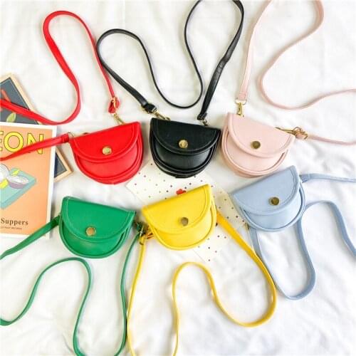 Casual Mini Saddle Bag Girls Crossbody Bag Simple Small Pu Leather Coins Purse Shoulder Bag Kids Solid Color Clutch 2021 New Ins