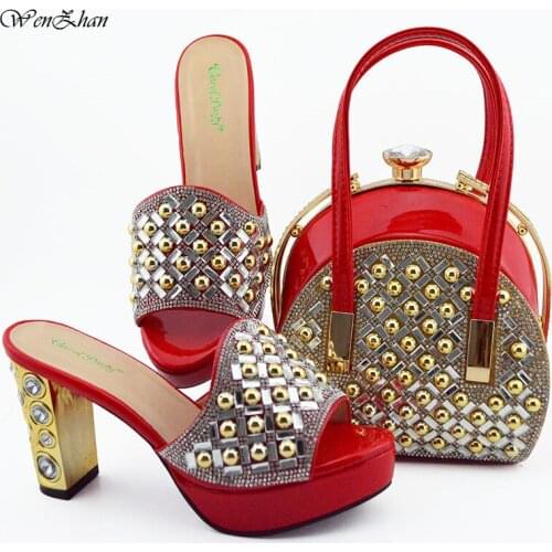 Wedding Red Color High Heel Shoes And Bag Set To Match Italian Party Shoes With Matching Bags Set 38-43 WENZHAN B96-27