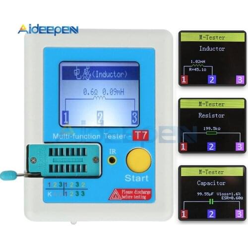 T7 Transistor Tester TFT Diode Triode Capacitance Meter LCR ESR Meter NPN PNP MOSFET IR Multifunction Tester Multimeter LCR-T7