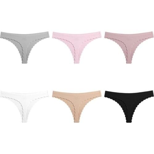 Women Sexy Solid Color Seamless Thong Panties Scalloped Edge Low Rise Underwear G-String Ribbed No Show Briefs Lingerie