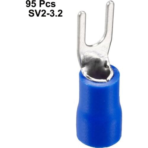 Uxcell 95PCS/lot SV2-3.2 Insulated Blue Fork Spade U-type Wire Connector Electrical Crimp Terminal for 16-14AWG 1.5-2.5mm Wire