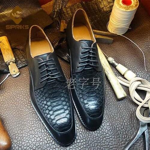SIPRIKS Luxury Handmade Goodyear Welted Shoes For Men Original Snakeskin Derby Dress Shoe Elegant Black Gentleman Footwear Male