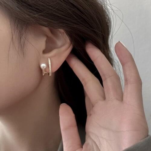 2021 New Korean Trendy Golden Pearl Hoop Earrings For Women Cute Dainty Zirconia Hoops Party Casual Fashion Jewelry Wholesale