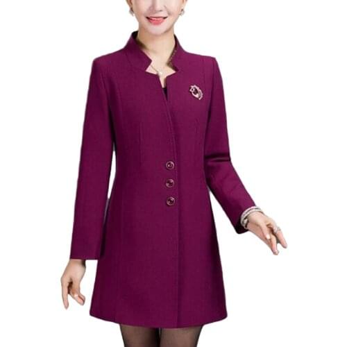 Plus Size L-5XL Fashion Middle Aged Women Trench Coat Temperament Slim Medium Long Overcoat Women