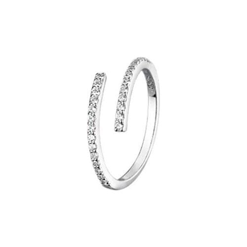 Women Ring Memory Rhinestone Shiny Cool Zircon Sterling Silver Female Resizable Opening Rings Engagement Gift Birthday Present