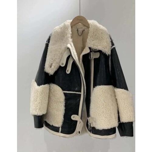 Winter Coat Women 2021 New Fashion Short Clothes Moto & Biker Natural Real Sheep Fur Jacket Imported Chapped Sheepskin