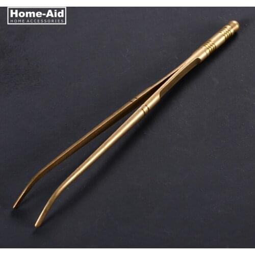 1 Piece 18cm Golden Bent Tweezer Tongs With Comfortable Ridged Handle, for Medical, Beauty,Cooking, Kitchen Bar Accessory