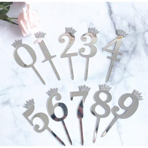 10.5CM Acrylic 0-9 Digital Birthday Party Cake Insert Cake Decoration Wedding Cakes Dessert Decor Number Cake Topper Gold Crown