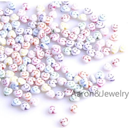 200Pcs 7mm Mixed Acrylic smile Face Heart Spacer Loose Beads For jewelry Findings YKL0334