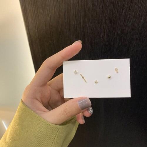 5 Pcs Gold Crystal Stud Earring For Women Simple Cute Small Earrings 2021 New Fashion Korean Jewelry Geometric Rhinestone