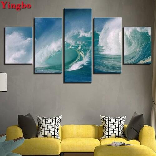 5d diy diamond painting Sea Wave landscape paitning Rhinestones Diamond Embroidery full square round drill mosaic kit 5pcs/set