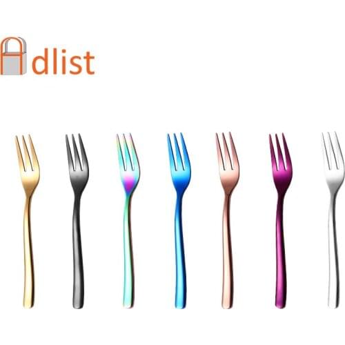 6PCS Stainless Steel Fork Kitchen Tools long handle cutlery fork set Colorful Dinner Dessert Fruit Forks Set Gold Fork Vintage