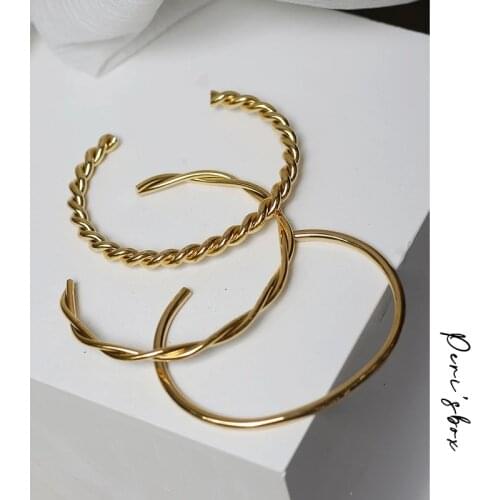 Perisbox 3 Designs Double Twisted Gold Bangles Plain Thin Bangles for Women Titanium Steel Minimalist Bangles Adjustable 2019