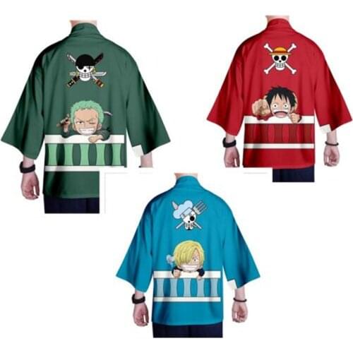 Fast Shipping Anime ONE PIECE Cosplay Kimono Cardigan Top Roronoa Zoro/ Monkey D. Luffy/Vinsmoke Sanji Cosplay Coat Boy Gift