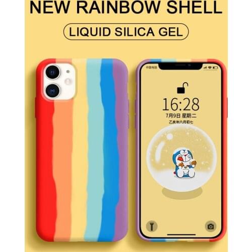 Luxury Rainbow Official Liquid Phone Case For iPhone 11 12 Pro XS Max X XR Shockproof Case On iphone 12 Mini 6 7 8 Plus SE Cover