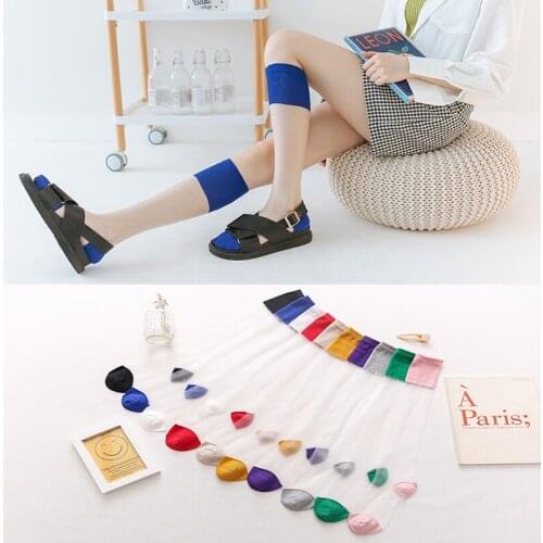 Long Tube And Knee Trend Calf Sock Transparent Crystal Glass Silk Socks Thin Japanese School Wind Card Stock