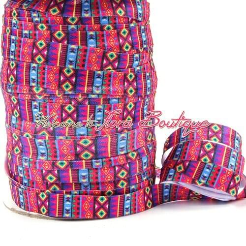 FLRA Elastic(100yards/lot) 15mm high quality heat transfer new aztec print soft nylon fold over elastic