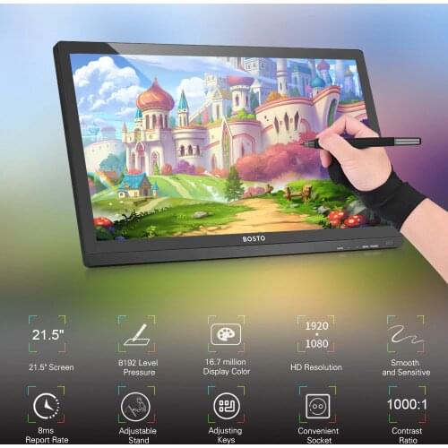 BOSTO 22HD mini Graphic Drawing Tablet Monitor 21.5 Inch HD IPS Display Screen 1920 * 1080 Resolution 8192 Level Pressure