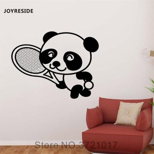 JOYRESIDE Panda Sports Racket Wall Animal Decals Vinyl Sticker Living Room Decoration Children Kids Room Bedroom Art Mural A1648
