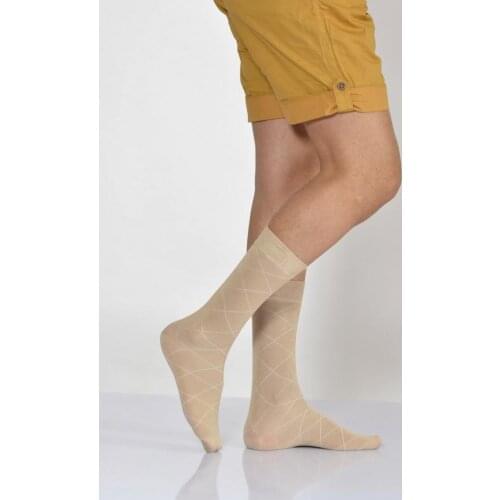 Idilfashion Men Emerald Pattern Bamboo Socket Stocking-Beige-E-ART217 (3'LÜ PACKAGE)