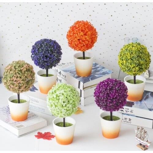 Exquisite Beautiful Realistic Simulation Bonsai Plastic Artificial Topiary Trees Ball Shaped Tree for Home