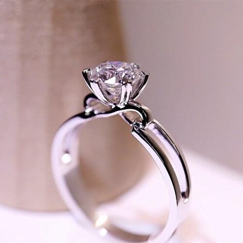 Exquisite Women Round White Cubic Zirconia Engagement Ring Wedding Band Rings for Feamle Jewelry Adjustable Rings