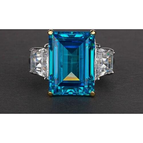 14 Karat Sapphire Emerald Ruby Rectangular 10*14 S925 Sterling Silver Ring Wedding Rings Silver Jewelry