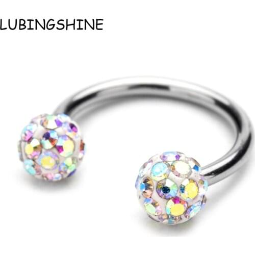 LUBINGSHINE Surgical Stainless Steel Nose Rings Double Crystal Ball Circular Barbell Piercing Lip Rings Horseshoe CBR Ring