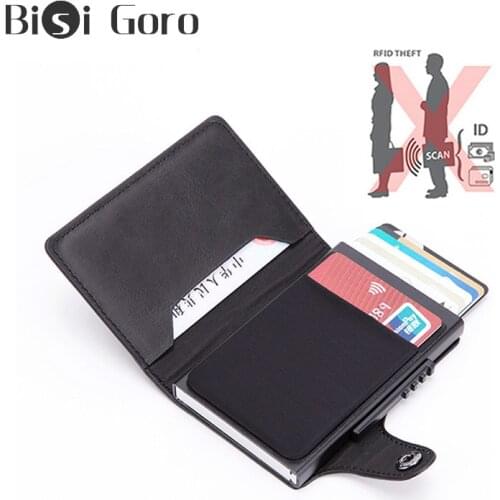 BISI GORO Business Credit Card Holder Wallet PU Leather Coin Wallet RFID Blocking Men Side Slide Pop Up Card Case Drop-shipping