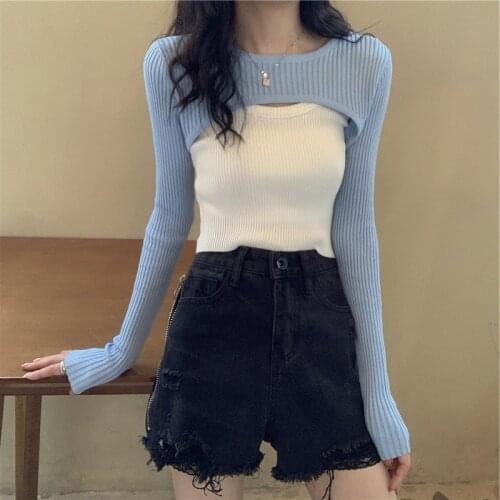 Fashion Women Crop Top Vest Long Sleeve Sweaters Knitting Tops and Pullovers Cropped Sweatshirt Women Hot Erotic Camisole