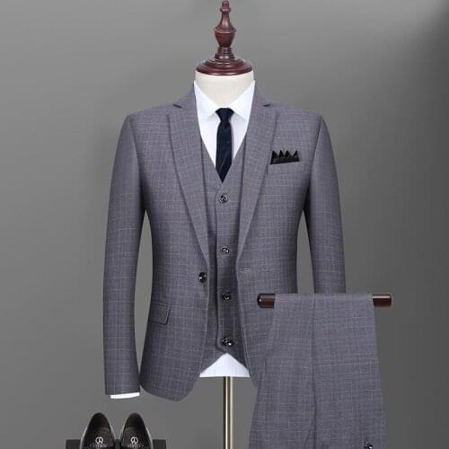 2021 mens fine plaid suit Slim professional single button suit wedding dress three pieces