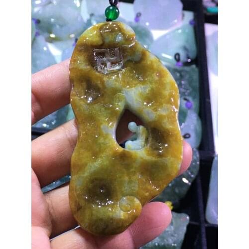 Natural Myanmar jade A HandCarved enlightenment Buddha jadeite jade green jade pendant jade necklace pendants jewelry necklaces