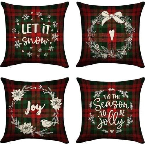 Pillow Covers 18X18 Inch Set of 4 with Greeting Finch Bird and White Christmas Wreath Made of Poinsettia