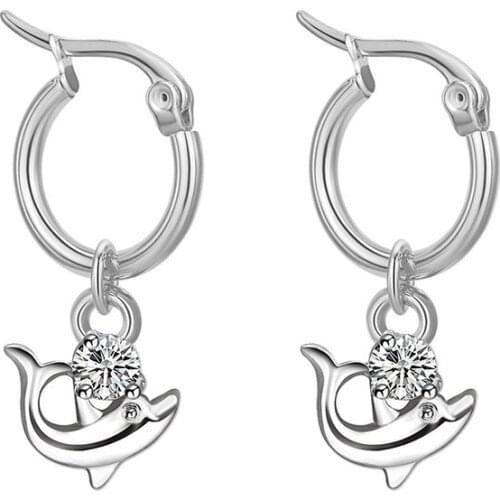 Hapiship 2021 New Fashion Stainless Steel Dolphin Notes. Pendant 15mm Round Hoop Earring For Women Men Everyday Jewelry DJ234