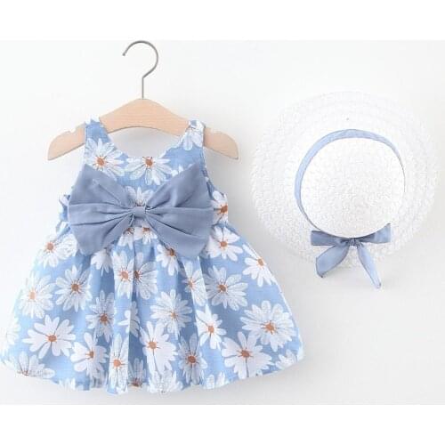 2Pcs Girls Dresses 2020 Princess Girl Clothing Floral Dress Butterfly Festival Design Pettiskirt Dress and Hat For 1-4Years