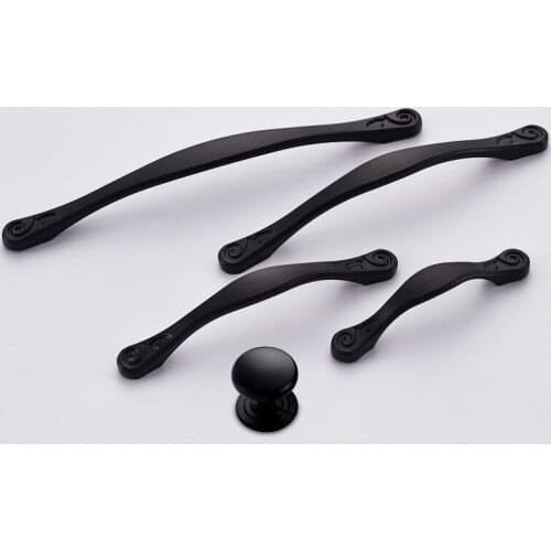 Pitch-row 160/128/96/64 mm pull handles knobs solid metal black color for door drawer cupboard cabinet wardrobe closet