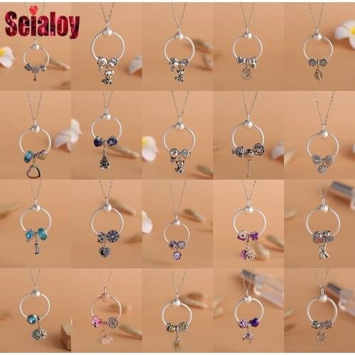 Seialoy New Round Pendant Necklace Diy Beads Charm Necklace For Women Original Lovers Boys Girl Silver Color Jewelry Gift
