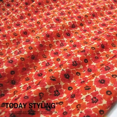 Silk Cotton Fabric Dress Large Wide Dark Orange Red Flower clothing Cloth DIY Textile Tissue