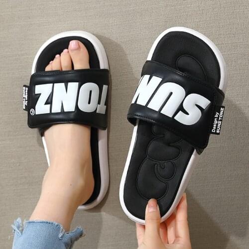 Soft Summer Women Mens Slippers Velcro Design Alphabet Flip Flops Casual Couple Tide Shoes Thick Platform Sandals Ladies Shoes