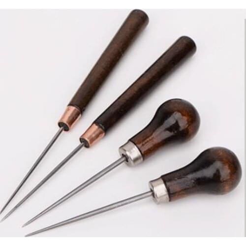 2pcs Leather craft Stitching Awl Round Wooden Handle Cloth Sewing Punch Tool Household Supplies