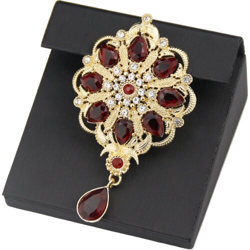 Sunspicems Gold Color Crystal Women Brooches Pin Morocco Caftan Jewelry Ethnic Wedding Bridal Bijoux Round Flower Baroque Brooch