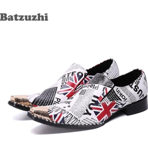 Batzuzhi POP Rock Men Shoes Pointed Metal Leather Dress Shoes Men Personality Party and Wedding Shoes Men Zapatos Hombre, US6-12